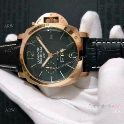 Replica Panerai Luminor GMT power reserve Watch Rose Gold Green Markers